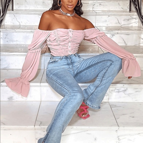 🆕 Pink Off The Shoulder Ruched Detail Top - Picture 1 of 4